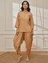 Women's Beige Cambric Cotton Shirt Style Kurta With Matching Dhoti Pants Yoga Set